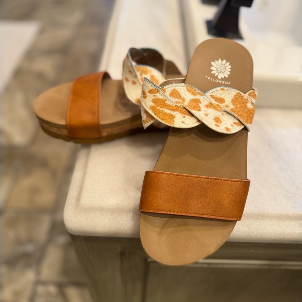 Yellow Box leapord Print Slide Sandals